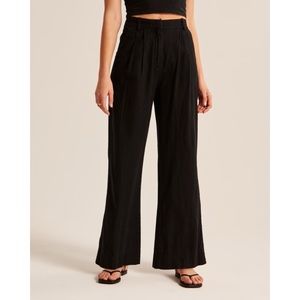 NWT Abercrombie & Fitch Black Linen Blend Wide Leg Trouser Pants Sz XL
